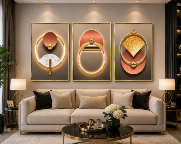86605A8C-5375-450C-BD35-B38E8AF69EF3 Cadre Décoratif en Cristal Porcelaine – Ensemble Abstrait de Luxe 45 x 60 cm (3 Pièces)