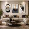 89B3085C-EABE-4BF7-A74B-24D5E076EA44 Triptyque Abstrait Luxe Noir, Blanc & Doré – Cadres Décoratifs Modernes Effet Marbre et Cristal