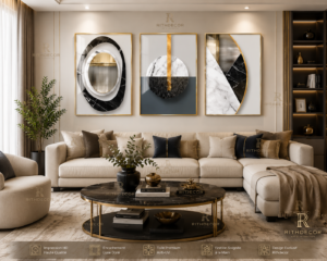 Triptyque Abstrait Luxe Noir, Blanc & Doré – Cadres Décoratifs Modernes Effet Marbre et Cristal