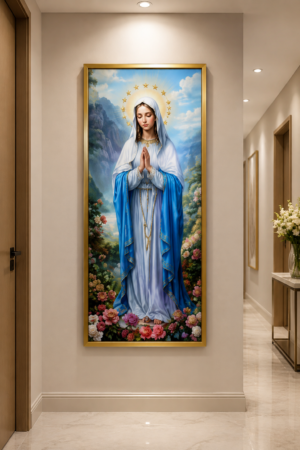 89EC772C-CF50-4DCA-BB98-57F3247E4738 Cadre Religieux en Cristal Porcelaine Effet Diamant – Sainte Vierge Marie 60 x 120 cm | Cadre Doré