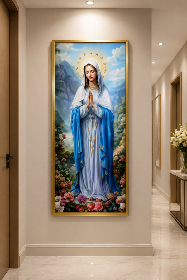 Cadre Religieux en Cristal Porcelaine Effet Diamant – Sainte Vierge Marie 60 x 120 cm | Cadre Doré