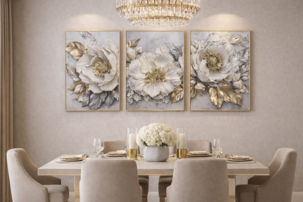 A010FBBD-07B9-4C00-9692-7241F3769562 Élégance Florale Royale – Triptyque Luxe Doré