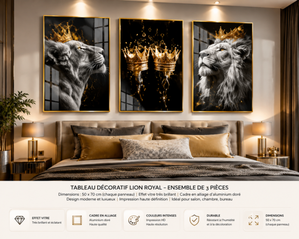 AB53FDAE-5BDF-4A7D-A110-20991EECA59C đŠ Ensemble de 3 Cadres DĂ©coratifs Lions Royaux â 50 x 70 cm