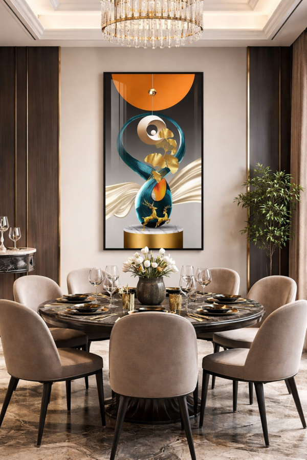 Cadre mural abstrait luxe doré – Cristal porcelaine 60x120 cm