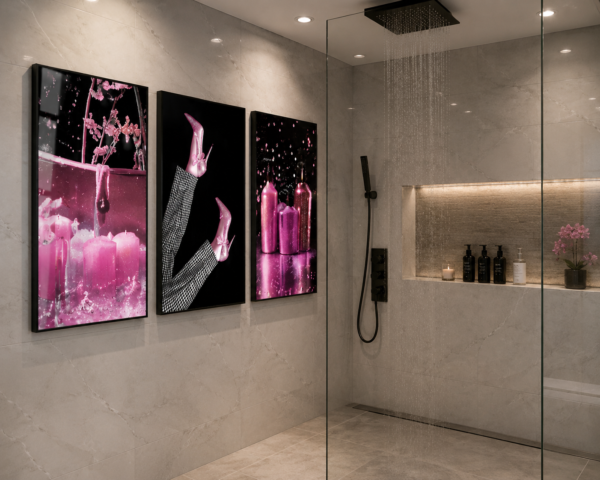 Cadre Décoratif sur Toile Canvas – Élégance Rose Glamour 45 x 60 cm (Lot de 3)