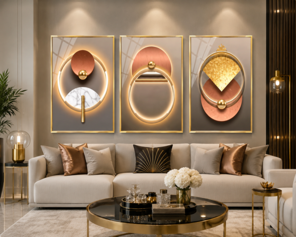 CAA4ABEE-644E-4614-A93F-466E928D01C9 Cadre Décoratif en Cristal Porcelaine – Ensemble Abstrait de Luxe 45 x 60 cm (3 Pièces)
