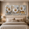 CCC41F3F-B604-4B34-97D8-5E80870C32AA Trio de Cadres Décoratifs Cristal Porcelaine Diamant – Fleurs Blanches Luxe