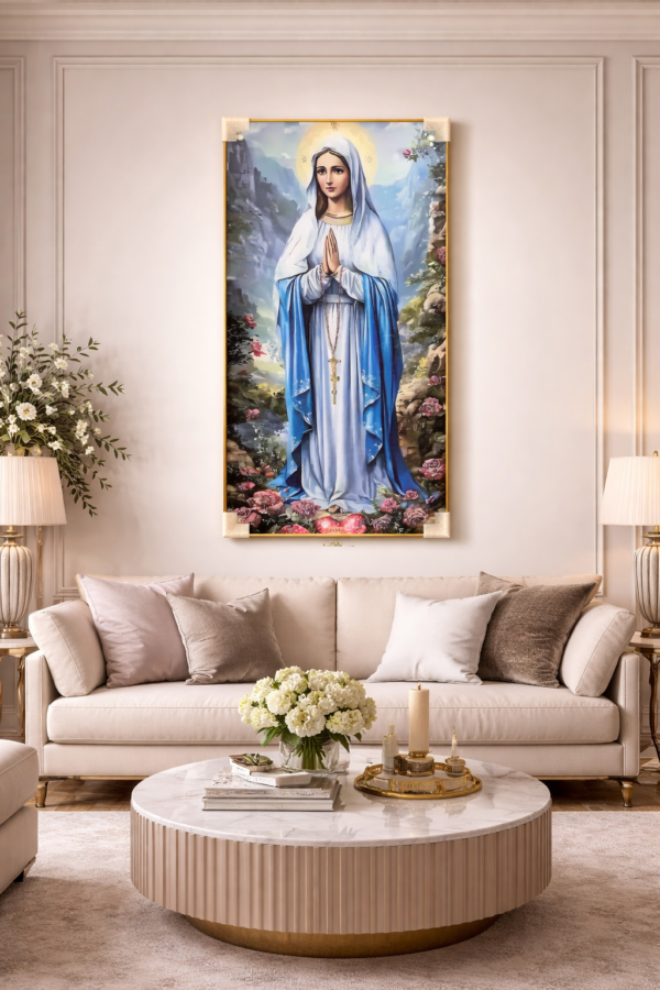 Cadre Religieux en Cristal Porcelaine Effet Diamant – Sainte Vierge Marie 60 x 120 cm | Cadre Doré