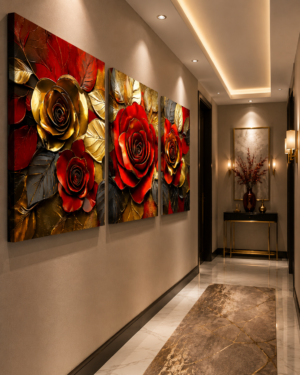 FB3FDAAF-1CB1-40AE-9CBD-1DBA71BF084C Cadre sur Toile Canvas Roses Rouges et Dorées – Ensemble Floral Élégant 50x70 cm