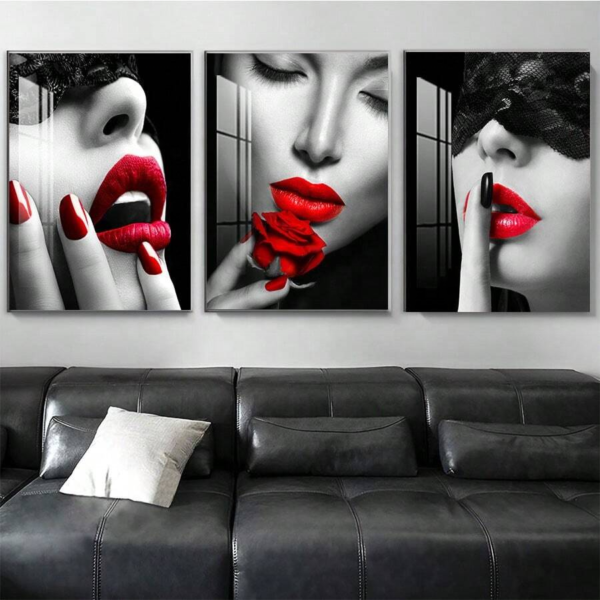 H585153f2880c477092c4f179d2c82b79s Set de 3 Tableaux Femme Glamour – Art Mural Moderne