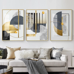 Hdd662fda3dd642b9adf43413324a6068D 3 Pièces Art Mural Gris Doré