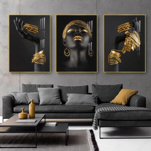 Hfe9593c3e39e40b895a3cfdf76cecd993 Triptyque Femme Africaine Noir Doré
