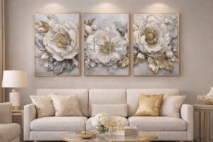 Élégance Florale Royale – Triptyque Luxe Doré