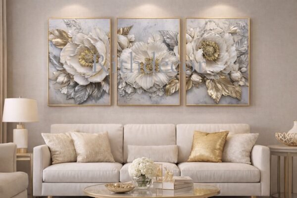 Élégance Florale Royale – Triptyque Luxe Doré