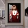 IMG_0817 Cadre Religieux Jésus-Christ Sacré-Cœur en Cristal Porcelaine – 70x100 cm – Cadre Noir ou Doré
