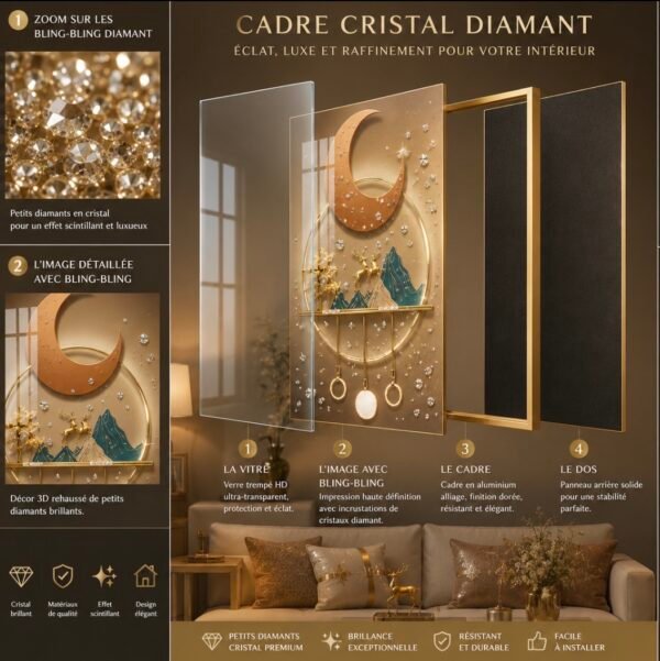 Screenshot Cadre Abstrait Géométrique Luxe – Cristal Porcelaine en Diamant 50x70 cm