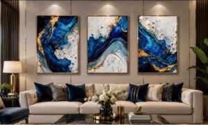 Screenshot Cadre Abstrait Marbre Bleu et Doré – Ensemble Luxe 3 Pièces 50x70 cm