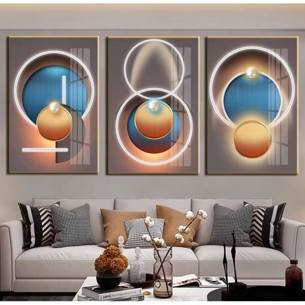 IMG_1439 Cadre Décoratif Cristal Porcelaine Triple Material 50x70 cm – Design Cercle Moderne Bleu et Doré