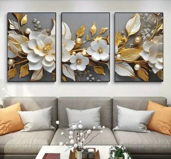 Cadre Décoratif Floral Luxe 45 x 60 cm – Cristal Porcelaine en Diamant avec Cadre Doré