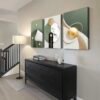 Triptyque Abstrait Vert Sauge et Or