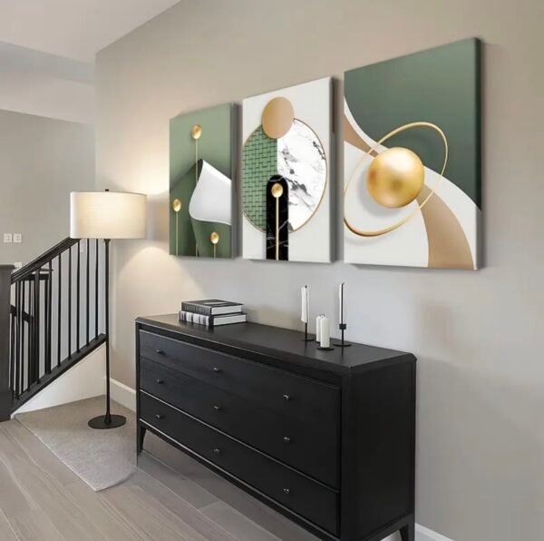 Triptyque Abstrait Vert Sauge et Or