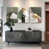 Triptyque Abstrait Vert Sauge et Or