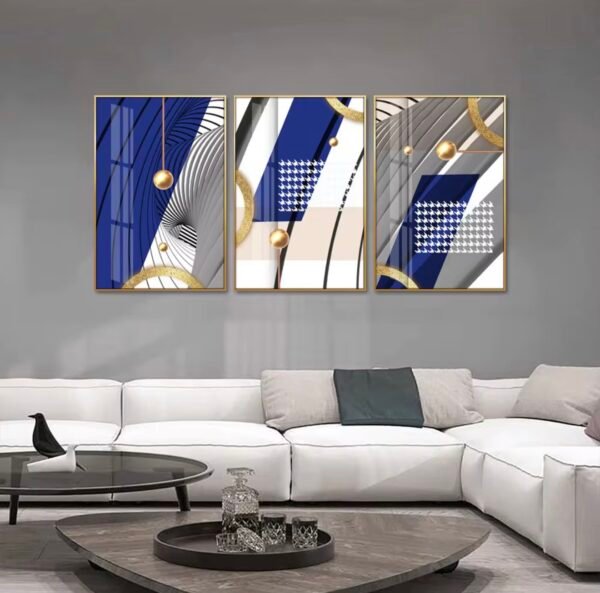 Screenshot Cadres Muraux Modernes Bleu Royal et Doré – Cristal Porcelaine Effet Diamant – 45x60 cm
