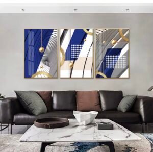 Screenshot Cadres Muraux Modernes Bleu Royal et Doré – Cristal Porcelaine Effet Diamant – 45x60 cm