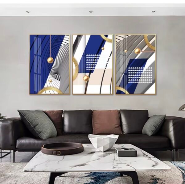 Screenshot Cadres Muraux Modernes Bleu Royal et Doré – Cristal Porcelaine Effet Diamant – 45x60 cm