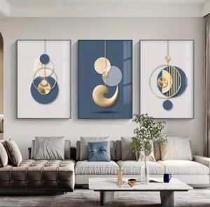 Screenshot Cadre Décoratif Cristal Porcelaine Triple Material 50x70 cm – Art Moderne Bleu, Beige et Doré