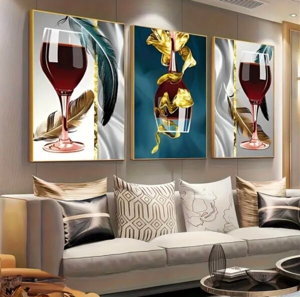 Cadre Décoratif en Cristal Porcelaine – Design Vin et Vase Moderne 50 x 70 cm | Cadre Noir