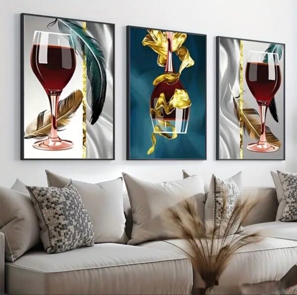 Cadre Décoratif en Cristal Porcelaine – Design Vin et Vase Moderne 50 x 70 cm | Cadre Noir