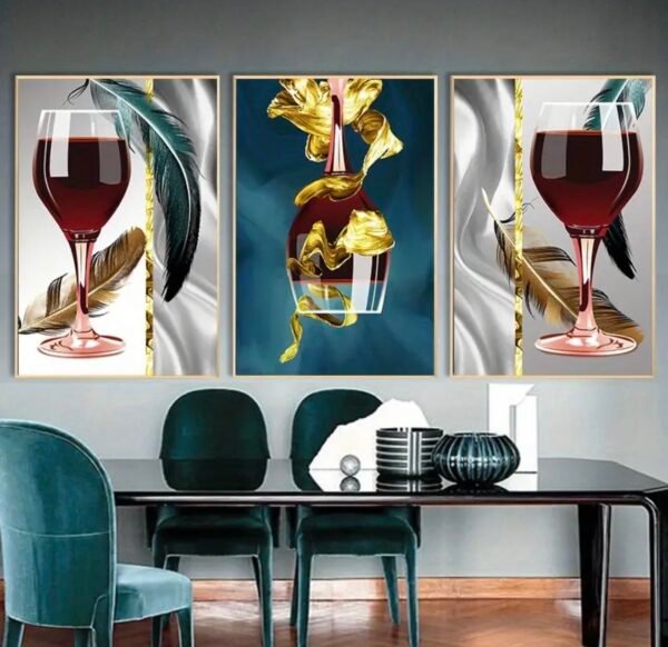 Cadre Décoratif en Cristal Porcelaine – Design Vin et Vase Moderne 50 x 70 cm | Cadre Noir