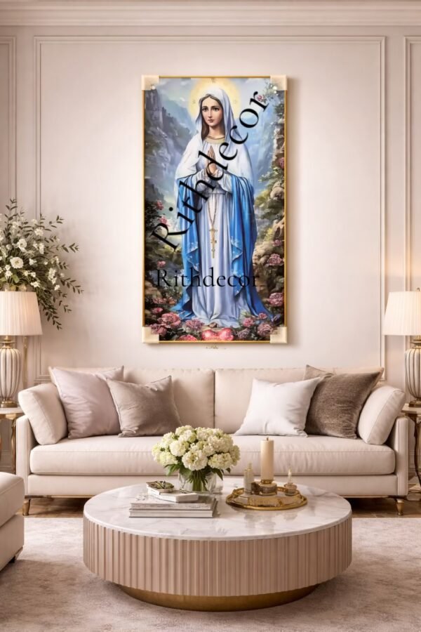 Cadre Religieux en Cristal Porcelaine Effet Diamant – Sainte Vierge Marie 60 x 120 cm | Cadre Doré