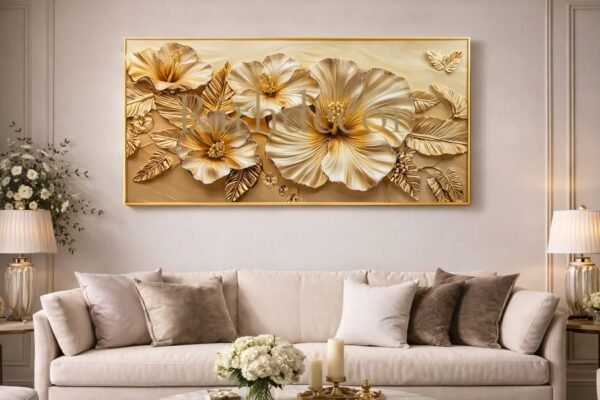 Cadre Décoratif Floral Luxe en Cristal Porcelaine – 60 x 120 cm