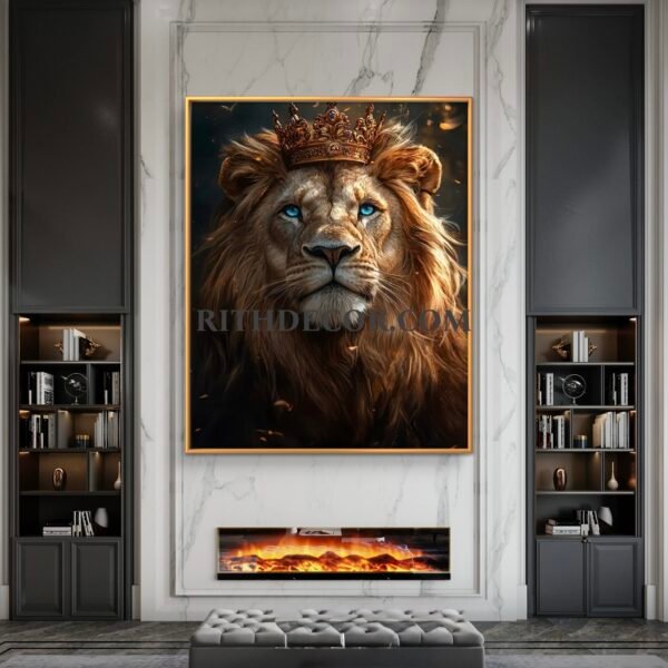 Lion Art Mural with Gold Frame