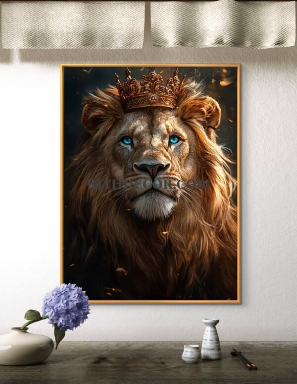 Lion Art Mural with Gold Frame