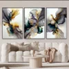 RITHDECOR  Triptyque Abstrait Moderne Luxe – Cadres Décoratifs Élégants blanc,mauve et Dore | Art Mural Contemporain pour Salon