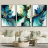 Triptyque Abstrait Bleu Luxe – Tableaux Décoratifs Modernes Effet Marbre et Aquarelle pour Salon Chic