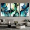 Triptyque Abstrait Bleu Luxe – Tableaux Décoratifs Modernes Effet Marbre et Aquarelle pour Salon Chic