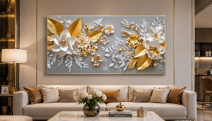 014CB765-6E1E-4A03-920D-CDBDED156687 1 piece Cadres Décoratifs Floraux en Cristal Porcelaine – 60 x 120 cm – Cadre Doré