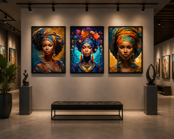 Élégance Africaine Royale – Art Mural en Cristal Porcelaine Effet Diamant 50 x 70 cm