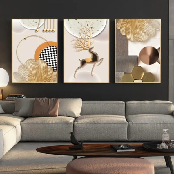Cadres Décoratifs Muraux Modernes – Ensemble de 3 Pièces 50 x 70 cm | Design Luxe Doré