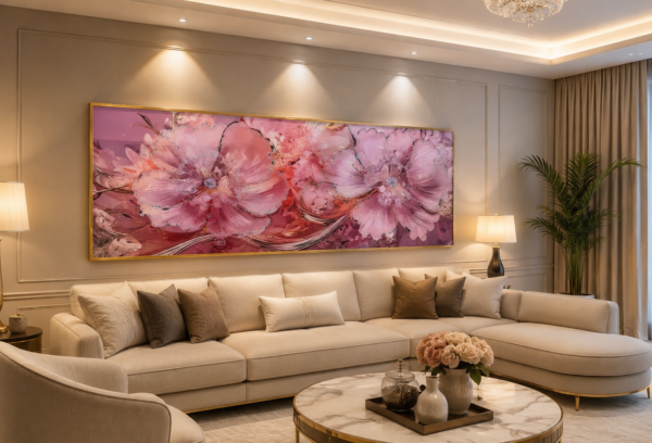 Cadre Mural Cristal Diamant Floral Rose – 60 x 120 cm