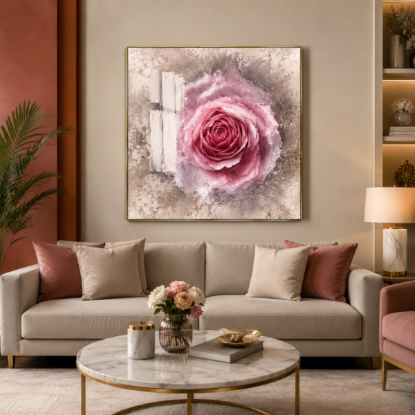 1C42B772-5D7E-48F2-AF3F-7833B91B2DCB Cadre Décoratif Cristal Porcelaine Rose – 70 x 100 cm – Encadrement Doré