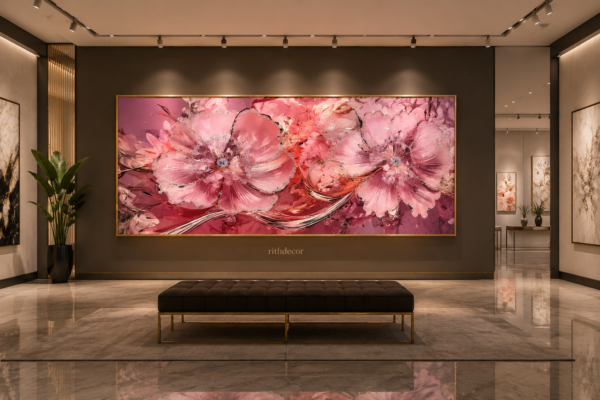 Cadre Mural Cristal Diamant Floral Rose – 60 x 120 cm