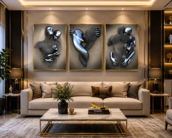 Ensemble de 3 Cadres Décoratifs Modernes en Cristal Porcelaine – 50 x 70 cm