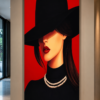 3ED150EB-D3CA-43F5-BFDA-24A62B7799CC Art Mural Abstrait Femme au Chapeau Noir – Tableau Décoratif sur Toile 60 x 120 cm