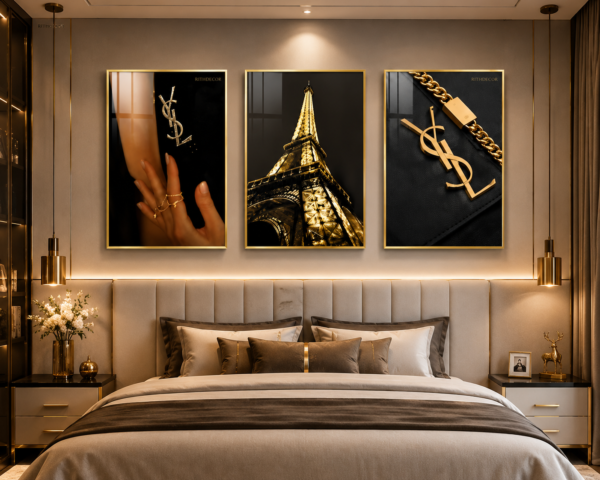 3FF8BAA5-D8A7-4AB7-9F34-6DB817BC7B52 Ensemble de 3 Cadres Décoratifs Luxe Noir et Doré – 50 x 70 cm