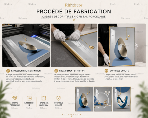 Ensemble de 3 Cadres Décoratifs Abstraits en Cristal Porcelaine Effet Diamant – 50 x 70 cm
